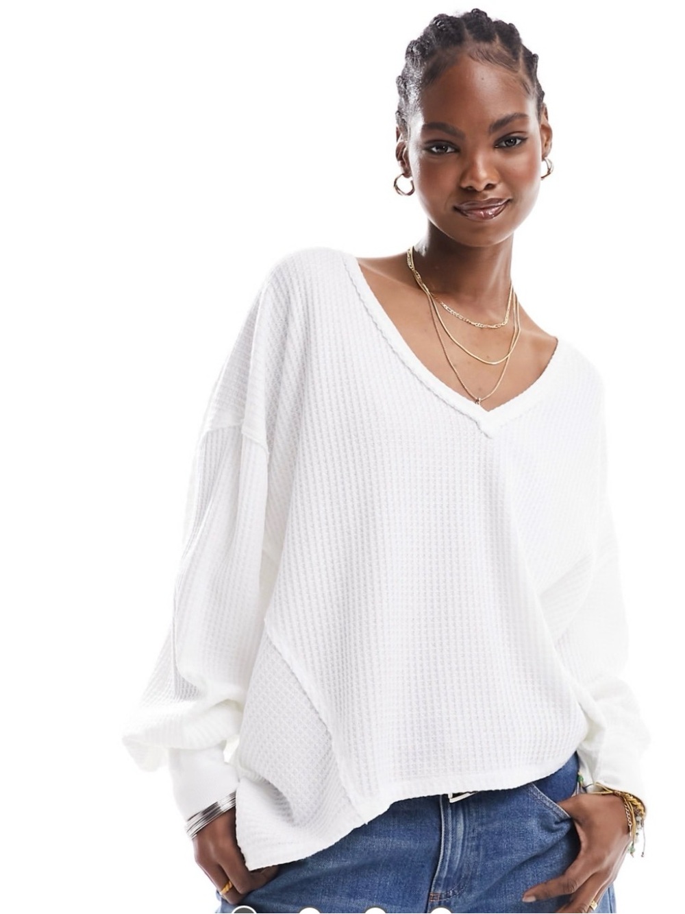 We The Free Long Sleeve Thermal Oversize V Neck Oversized